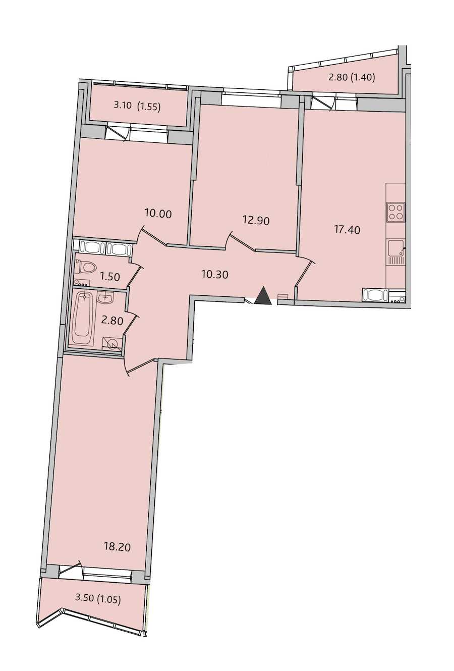 Трехкомнатная квартира в : площадь 77.1 м2 , этаж: 8 – купить в Санкт-Петербурге
